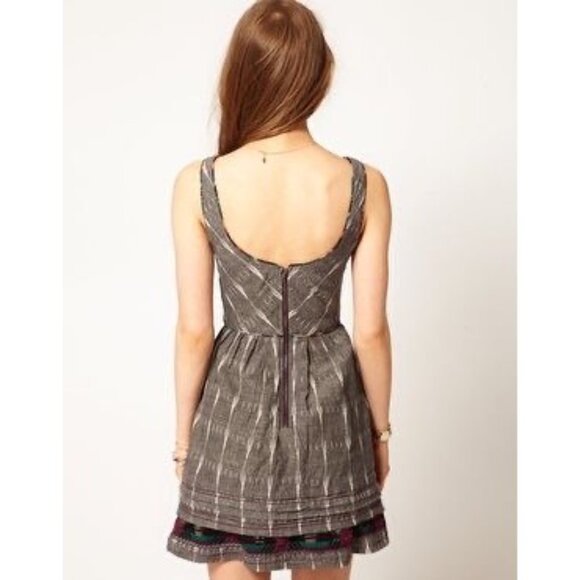 New Romantics X Free People Ikat Gray Plaid Skater Fit & Flare Casual Mini Dress - Picture 11 of 16